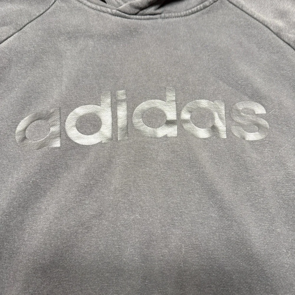 Adidas Mens Hoodie Size L Gray Pullover Sweatshirt Spell Out Logo 3‎ Stripe